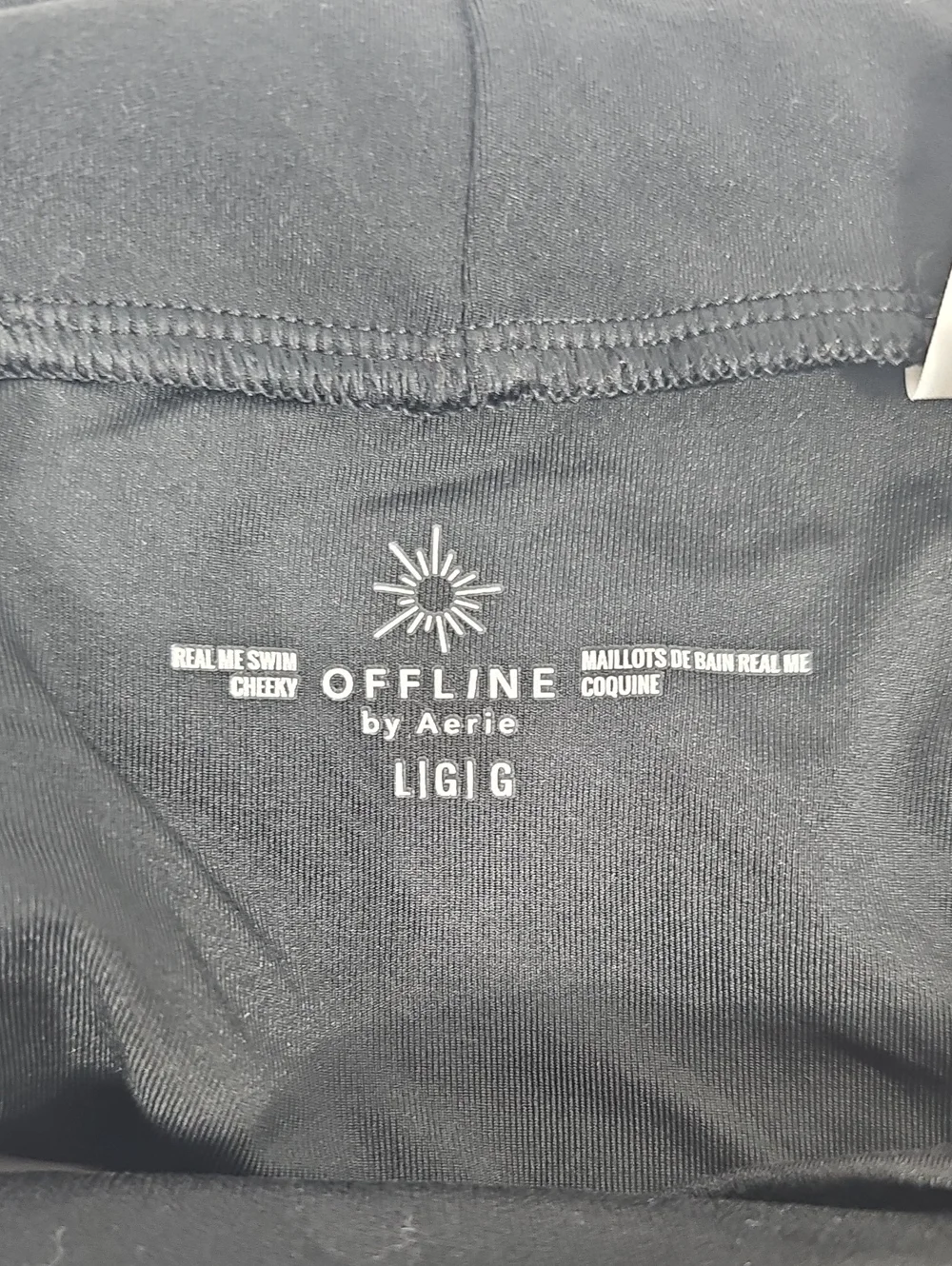 NWT OFFLINE by Aerie Real Me Black Crossover Cheeky Bikini Bottom L Vacation